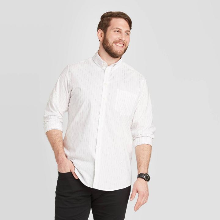 Men's Tall Standard Fit Long Sleeve Poplin Button-down Shirt - Goodfellow & Co Almond White Mt, Men's, Brown White