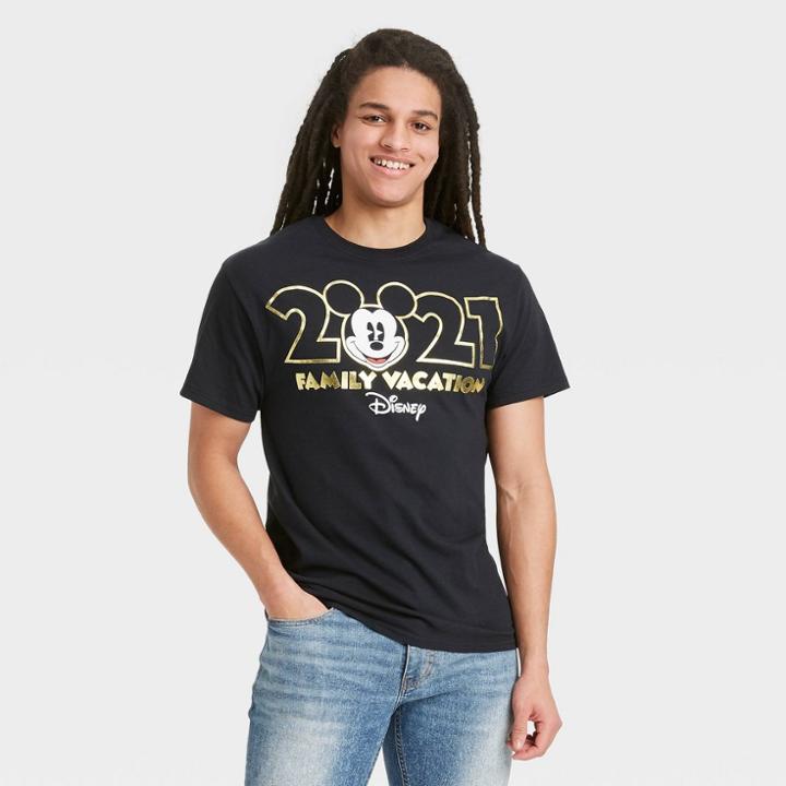 Adult Disney Mickey Mouse 'family Vacation 2021' Short Sleeve Graphic T-shirt - Black