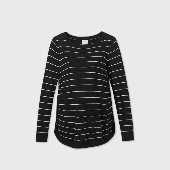 Maternity Striped Pullover Sweater - Isabel Maternity By Ingrid & Isabel Black/white