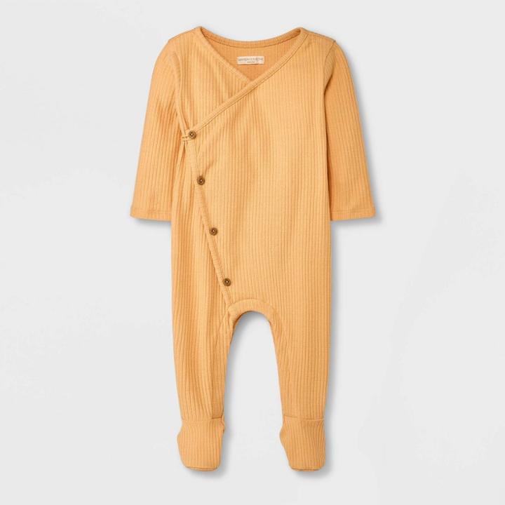 Grayson Collective Baby Pointelle Long Sleeve Bodysuit - Orange Newborn