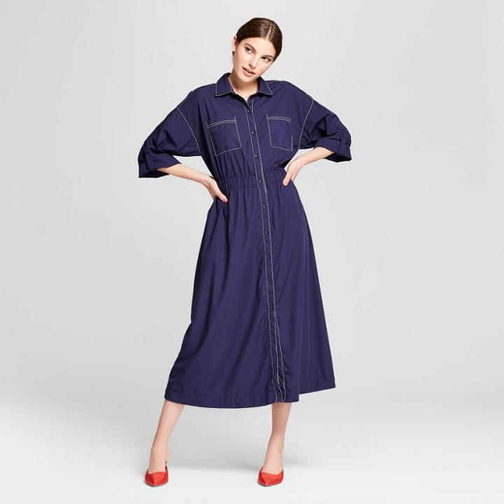 Women's Contrast Stitching Shirt Dress - Mossimo Blue