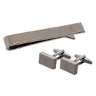 Cathy's Concepts K Personalized Rectangle Cuff Link And Tie Clip Set Gray,