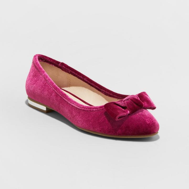Girls' Stevies Starz Velvet Bow Ballet Flats - Pink
