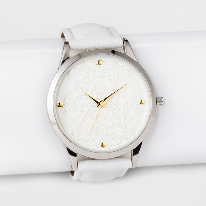 Women's Lace Dial Strap Watch - A New Day White