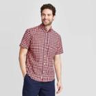 Men's Checked Standard Fit Short Sleeve Button-down Shirt - Goodfellow & Co Bright Pink S, Men's,