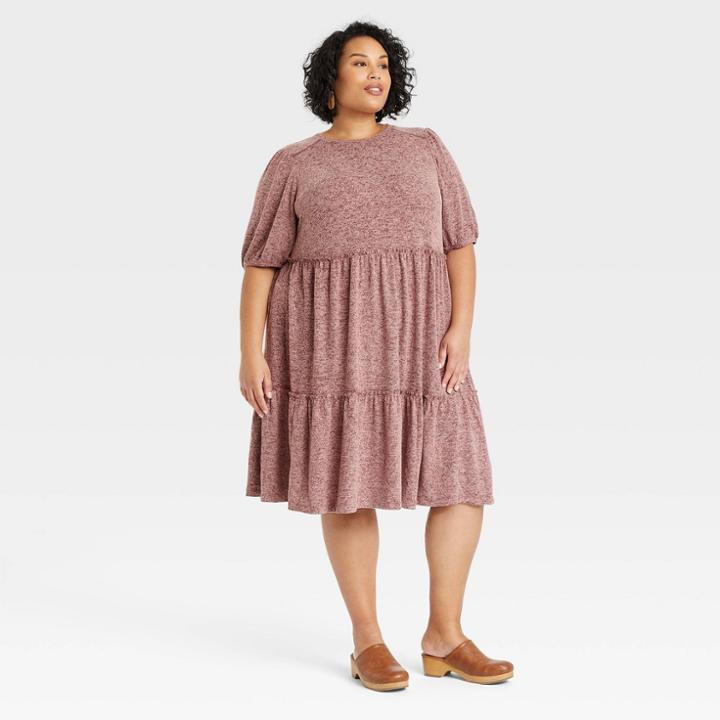 Women's Plus Size Short Sleeve Tiered Dress - Knox Rose Red