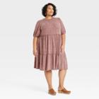 Women's Plus Size Short Sleeve Tiered Dress - Knox Rose Red