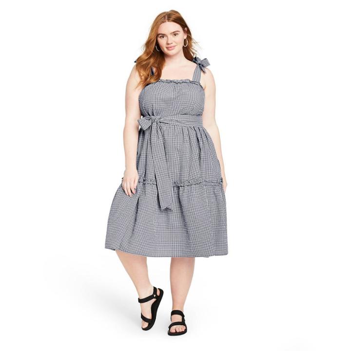 Women's Plus Size Small Gingham Tie-strap Dress - Lisa Marie Fernandez For Target Black/white