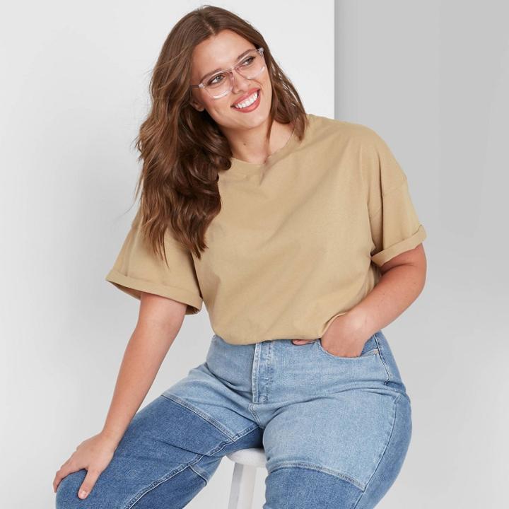 Women's Plus Size Short Sleeve Relaxed Fit T-shirt - Wild Fable Tan