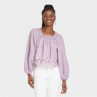 Women's Balloon Long Sleeve Eyelet Blouse - Universal Thread Light Purple