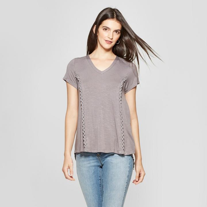 Women's Short Sleeve Lace Back Knit Top - Knox Rose Gray