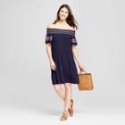 Women's Embroidered Off The Shoulder Dress - Spenser Jeremy - Dark Blue