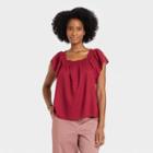 Women's Ruffle Short Sleeve Smocked Top - A New Day Burgundy