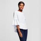 Women's Bell Sleeve Lace Trim Tie Back Top - Alison Andrews Blue/white S,