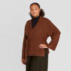 Women's Plus Size Long Sleeve Open-front Belted Ribbed Cardigan - Prologue Rust 4x,