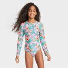Girls' Floral Print One Piece Swimsuit - Cat & Jack M Plus, One Color