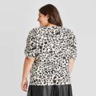 Women's Plus Size Leopard Print 3/4 Ruffle Sleeve Sweatshirt - Who What Wear Black