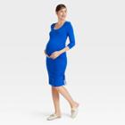 Long Sleeve Rushed Bodycon Maternity Dress - Isabel Maternity By Ingrid & Isabel Blue