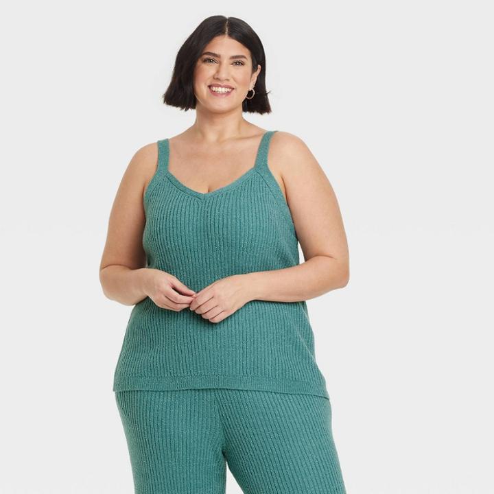 Women's Plus Size V-neck Sweater Tank - Ava & Viv Teal Blue X