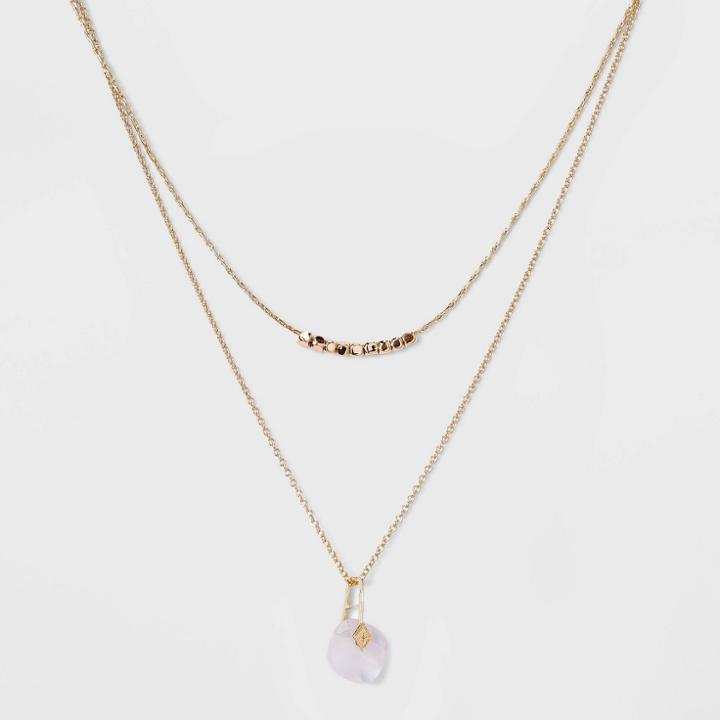 No Brand Semi Precious Beaded Two Layered Necklace - Rose/gold, Women's