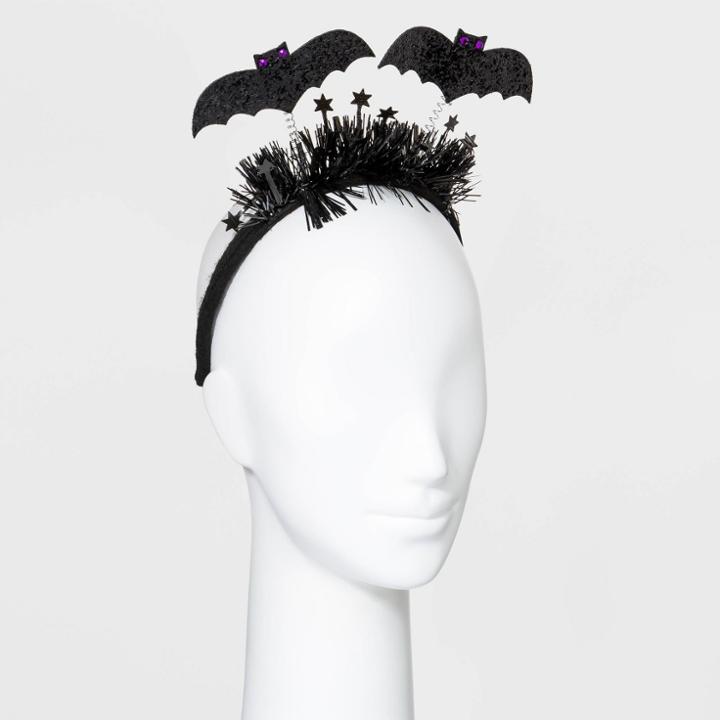 No Brand Springy Glitter Bat Ear Headband - Black