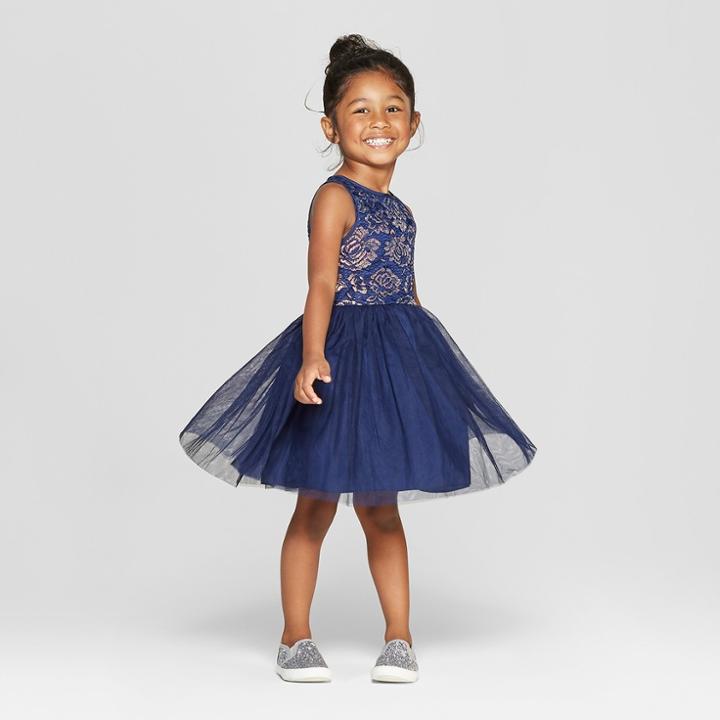 Mia & Mimi Toddler Girls' Dropped Waist A-line Dress - Cat & Jack Navy