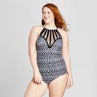 Costa Del Sol Women's Plus Size Tribal Crochet High Neck One Piece - Black/white X