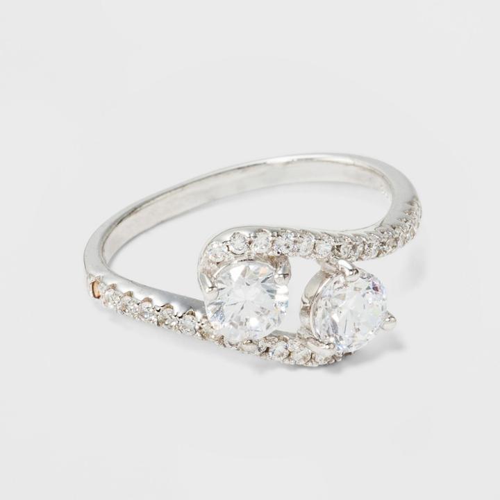 Target Ring Sterling Silver With 2 Round Cubic Zirconia - Silver/clear -