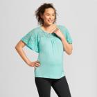 Maternity Short Sleeve Crochet Yoke Top - Macherie Blue Radiance