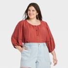 Women's Plus Size 3/4 Sleeve Button-front Top - Knox Rose Rust