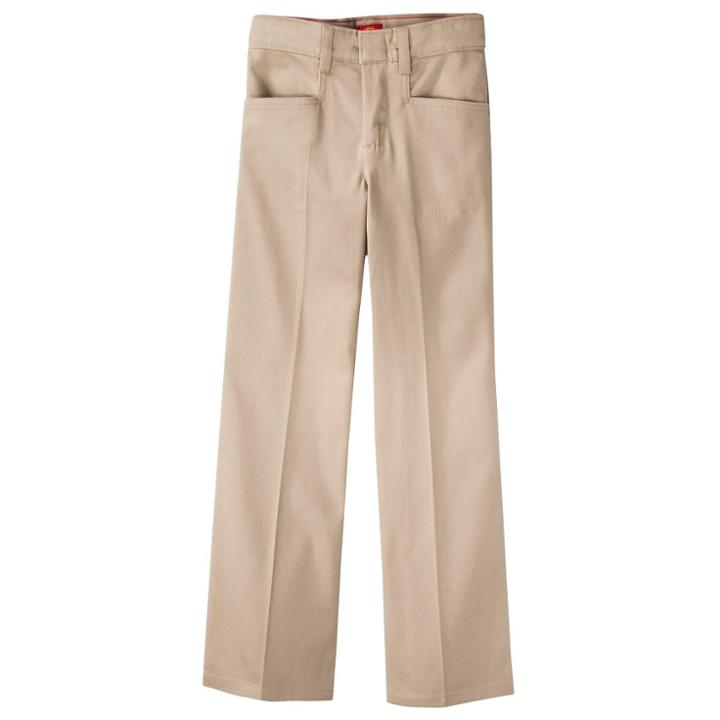 Dickies Girls' Classic Fit Stretch Boot Cut Uniform Chino Pants - Desert Sand 9, Girl's, Desert Brown