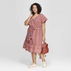 Women's Plus Size Striped Short Sleeve V-neck Dress - Universal Thread Rose X, Pink