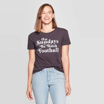 Petitewomen's On Sundays We Watch Football Short Sleeve T-shirt - Fifth Sun (juniors') - Vintage Black