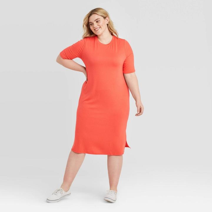 Women's Plus Size Long Sleeve Mock Turtleneck Knit Dress - Ava & Viv Coral X, Women's, Pink