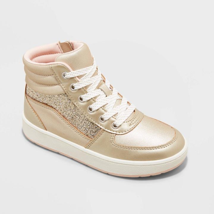 Girls' Natalie Lace-up Glitter Apparel Sneakers - Cat & Jack Gold
