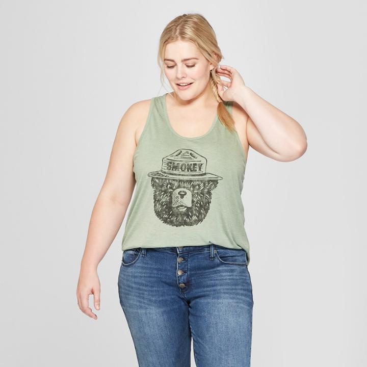 Smokey Bear Women's Smokey The Bear Plus Size Racerback Graphic Tank Top (juniors') Green
