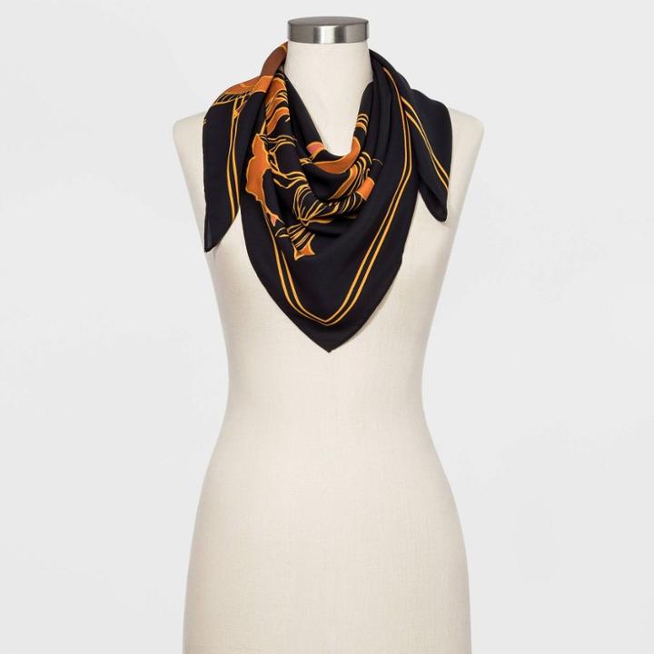 Women's Floral Print Square Scarf - A New Day Black