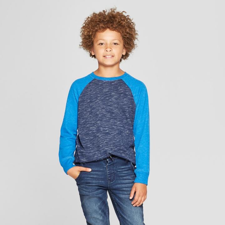 Boys' Raglan Long Sleeve Sweatshirt - Cat & Jack Navy Heather