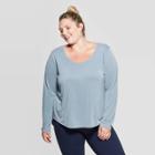 Women's Plus Size Long Sleeve Scoop Neck Sandwash Top - Ava & Viv Blue X