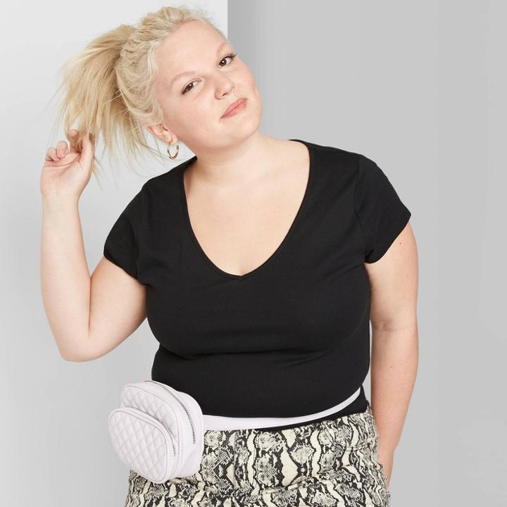 Women's Plus Size Short Sleeve V-neck Fitted T-shirt - Wild Fable Black 1x, Women's,