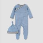 Burt's Bees Baby Baby Girls' Dotted Jacquard Striped Jumpsuit And Knot Top Hat Set - Blue/gray Newborn