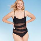 Women's Tall/long Torso Mesh One Piece Swimsuit - Shade & Shore Black Xs, Women's,