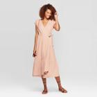 Women's Short Sleeve V-neck V-neck Ruffle Hem Midi Dress - Universal Thread Pink