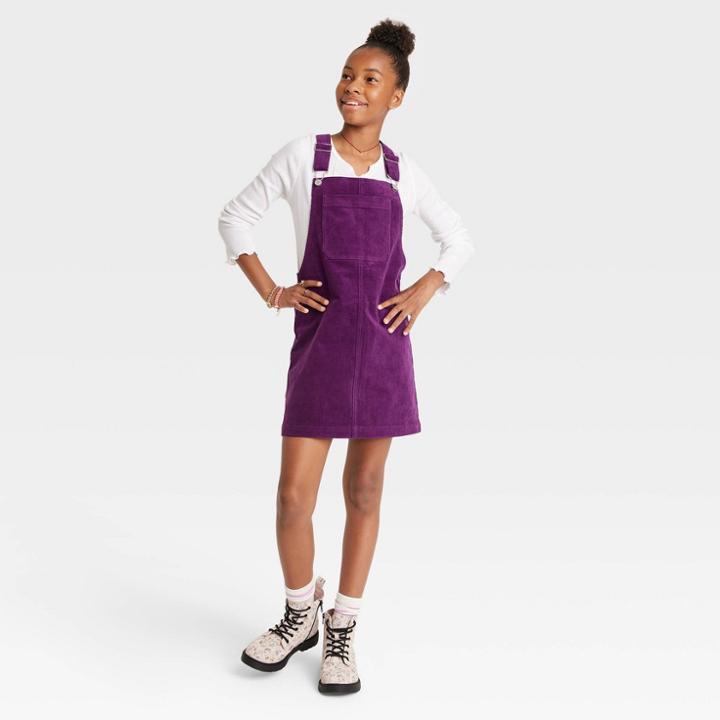 Girls' Corduroy Pinafore Dress - Art Class Dark Purple