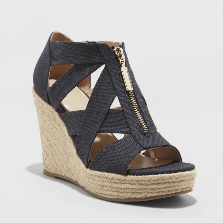 Women's Macie Zip Front Espadrille Wedge - A New Day Navy (blue)