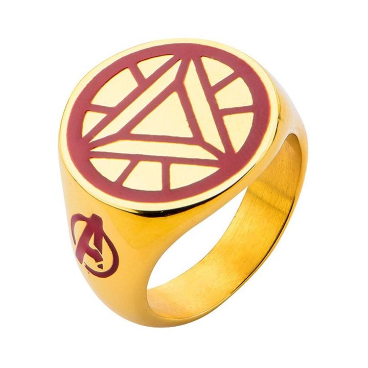 Men's Marvel Avengers Ironman Stainless Steel Arc Reactor Ring - Gold, Size: