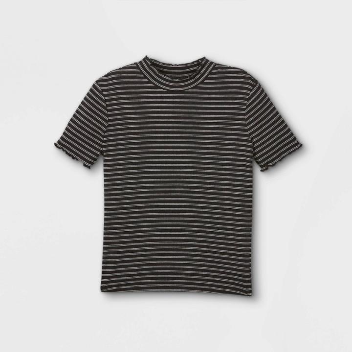 Girls' Mock Neck Short Sleeve T-shirt - Art Class Black/white