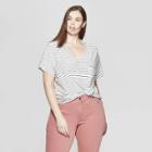 Women's Plus Size Striped Short Sleeve Pocket V-neck T-shirt - Universal Thread Gray