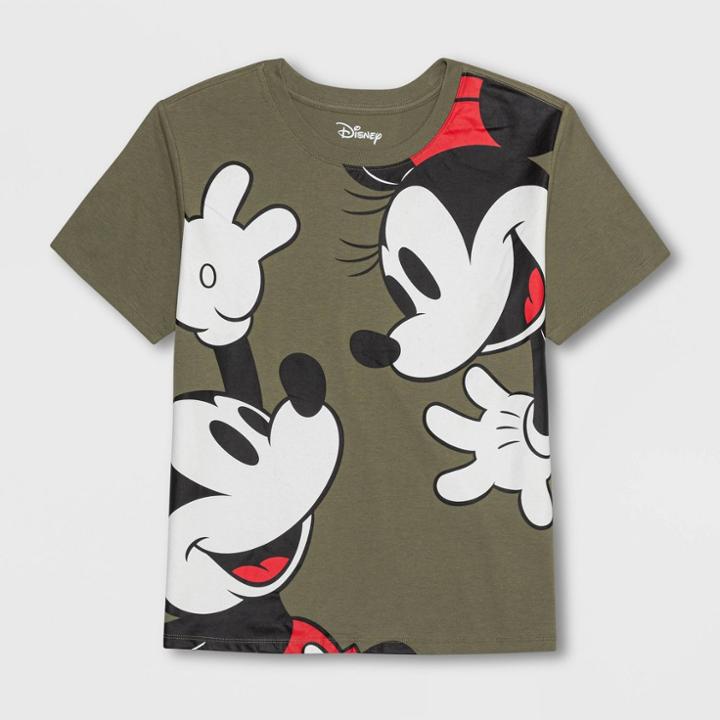 Disney Women's Mickey & Minnie Oversized Short Sleeve Graphic T-shirt - Green