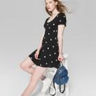 Women's Short Sleeve Tie Back Scoop Neck Polka Dot Dress - Wild Fable Black/white